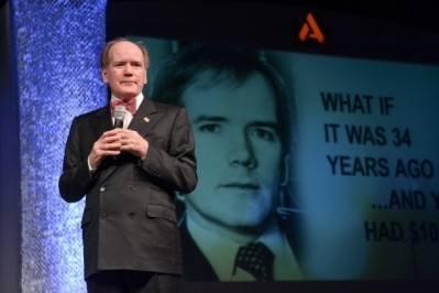 Alltech Founder and President, Dr. Pearse Lyons presents during the Alltech 30th Annual International Symposium in Lexington, Kentucky. Photo credit: Alltech