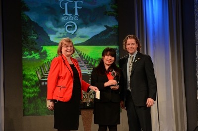 Dr. Inge Russell, director of the Alltech Young Scientist Competition, Lei Wang, graduate winner of the Alltech Young Scientist Competition and Dr. Mark Lyons, Alltech vice president. Credit ZimmComm.