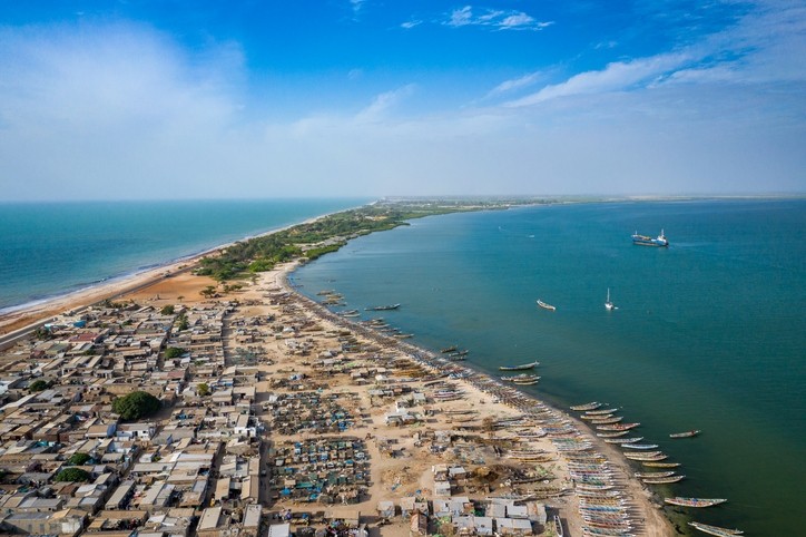 Aerial view of fishing village of Djiffer. Saloum Delta National Park, Joal Fadiout, Senegal. Africa. © GettyImages/mariusz_prusaczyk