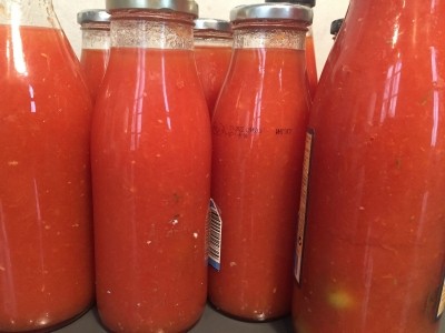 Author's stockpiled collection of tomato sauce a la nonna - that should last at least the week. 