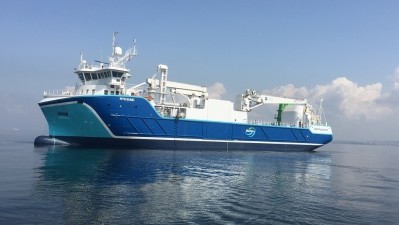 Pictured is another 'green' shipping vessel already in use by BioMar, the NYKSUND. It is powered by liquid natural gas which is claimed to be a cleaner fuel than diesel. © BioMar