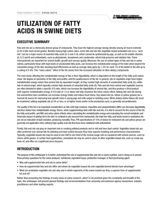 UTILIZATION OF FATTY ACIDS IN SWINE DIETS